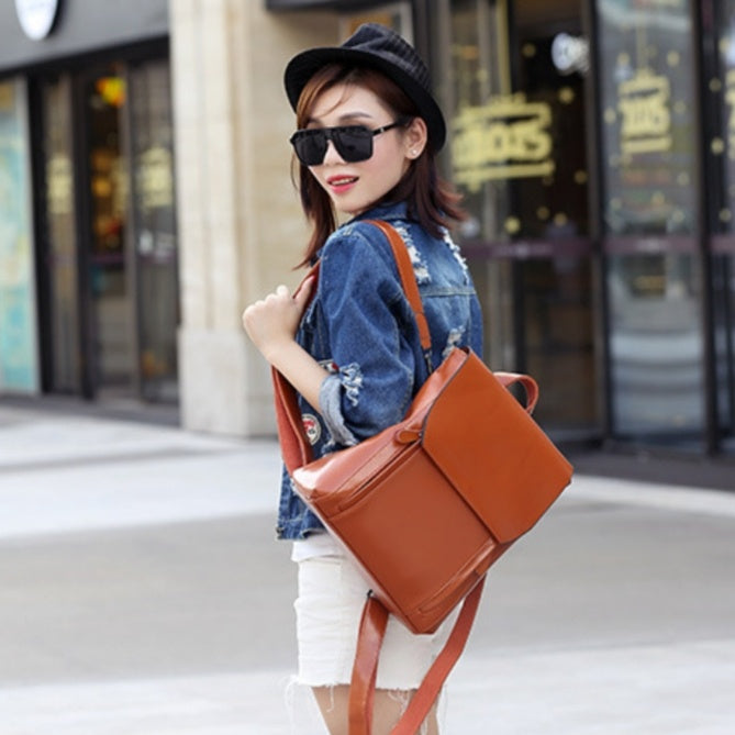 Women’s Genuine Leather Backpack Crossbody Shoulder Bag