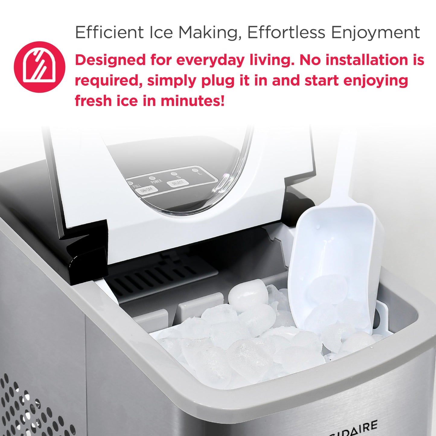 Frigidaire 26‑lb/Day Stainless Portable Ice Maker - DAILY AMPED