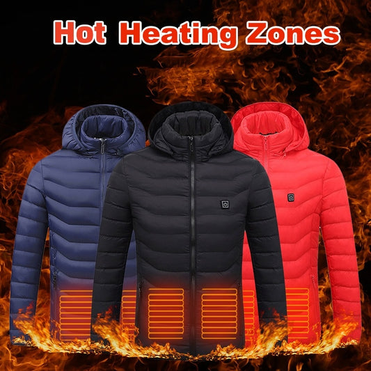 Men Heated Puffer Jacket Electric Heating Coat Insulated Hood Windbreaker 9Heat Zones - DAILY AMPED