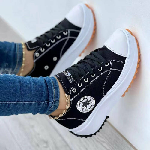 Flat Lace-Up Sneakers Pattern Canvas Casual Women Sport Shoes - DAILY AMPED